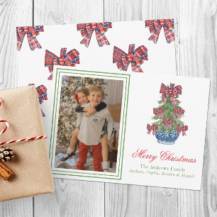 Weihnachts-Plaid-Bogen-Chinoiserie-Topiary-Baum-Fo Feiertagskarte
