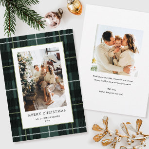 Weihnachts-Plaid-Familienfoto Dunkelgrüner Tartan Feiertagskarte