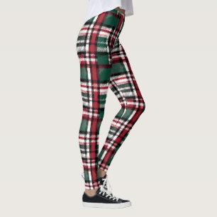Weihnachts-Plaid in Rot, Grün, Weiß und Schwarz Leggings