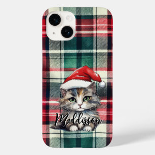 Weihnachts-Plaid-Santa-Katze mit Namen Case-Mate iPhone 14 Hülle