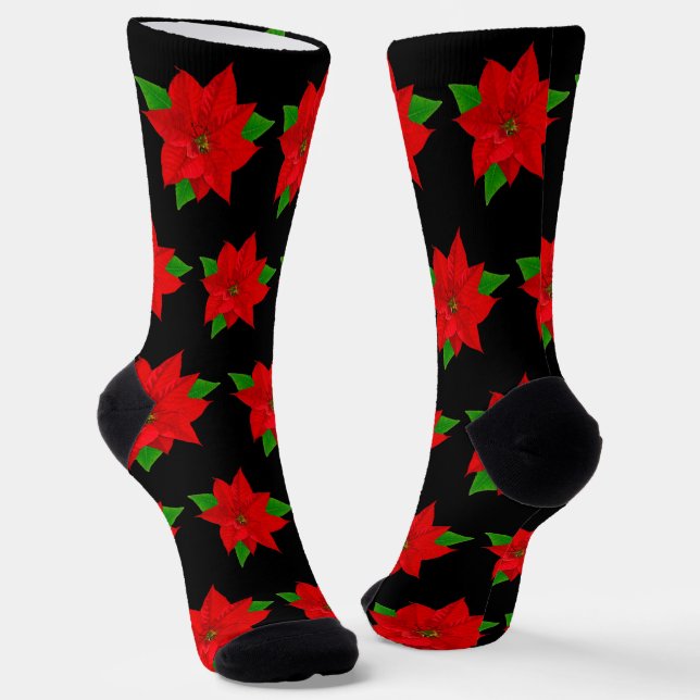 Weihnachts-Poinsettia-Blume in Schwarz Socken (Gewinkelt)