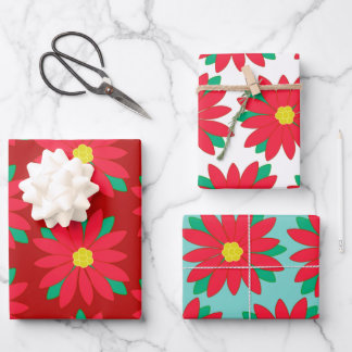Weihnachts-Poinsettia Blumenfestival Rot   Geschenkpapier Set
