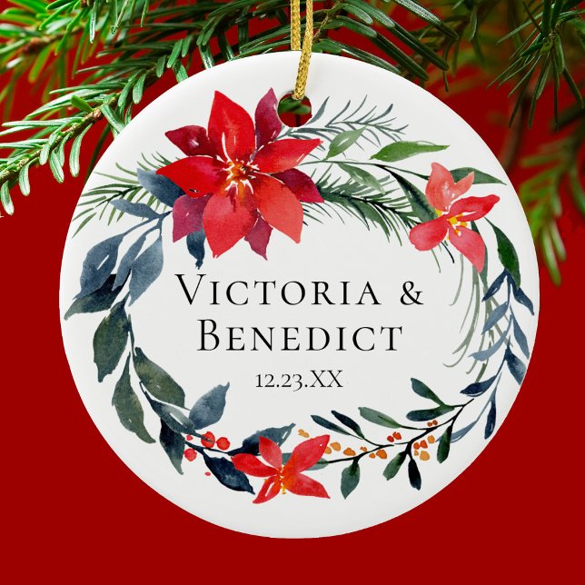 Weihnachts-Poinsettia Blumenzelt Foto Keramik Ornament (Von Creator hochgeladen)