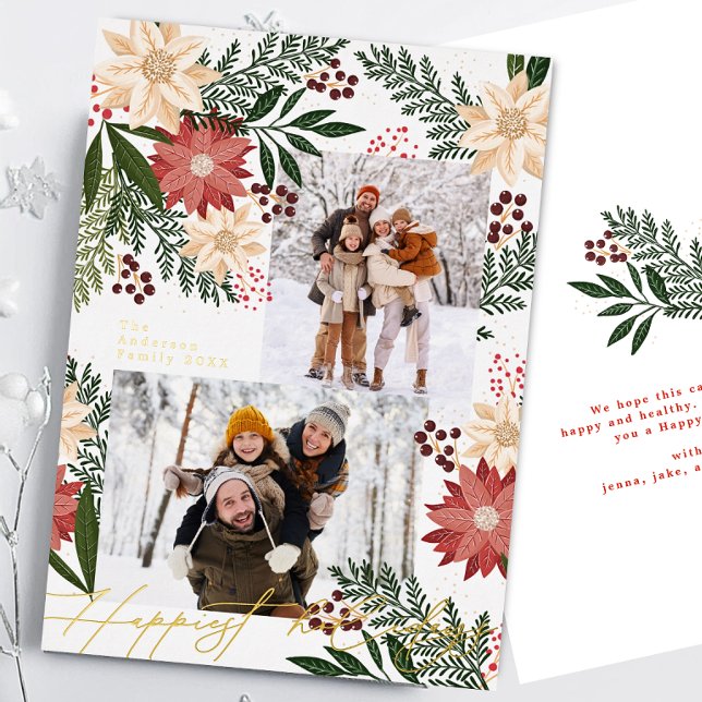 Weihnachts Poinsettia Botanicals FotoCollage Folien Feiertagskarte (Von Creator hochgeladen)