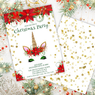 Weihnachts-Poinsettia-Einhorn mit grüner Schrift P Einladung