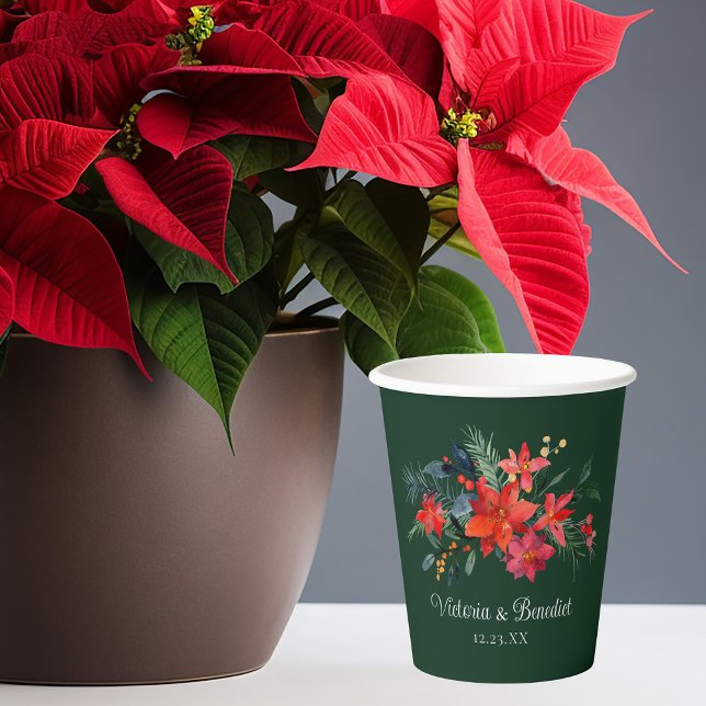 Weihnachts-Poinsettia Elegant Blumengrün Hochzeit Pappbecher (Von Creator hochgeladen)