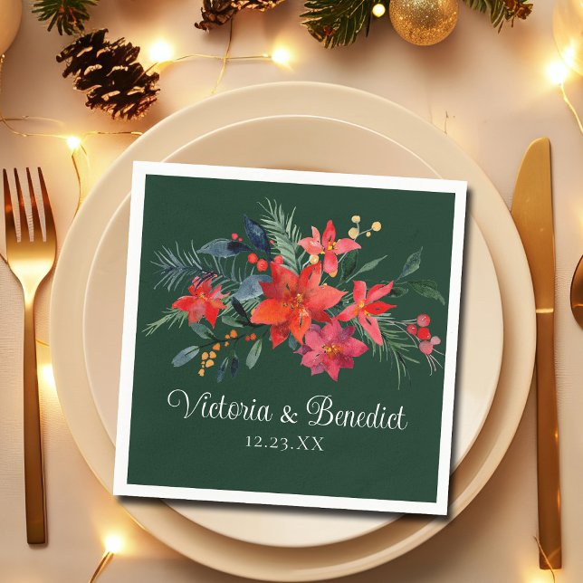 Weihnachts-Poinsettia Elegant Blumengrün Hochzeit Serviette (Von Creator hochgeladen)
