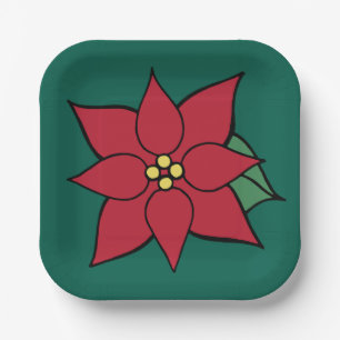 Weihnachts-Poinsettia-Feiertags-Papier-Teller Pappteller