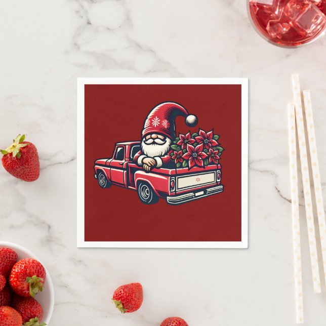 Weihnachts-Poinsettia-Gnome auf Red Lieferwagen LK Serviette (Beispiel)