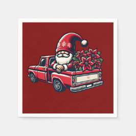 Weihnachts-Poinsettia-Gnome auf Red Lieferwagen LK Serviette