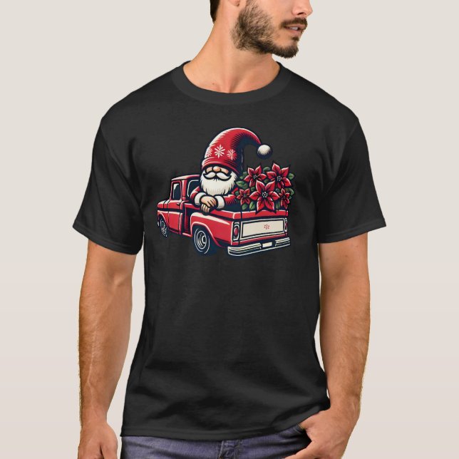 Weihnachts-Poinsettia-Gnome im Lieferwagen Truck T-Shirt (Vorderseite)