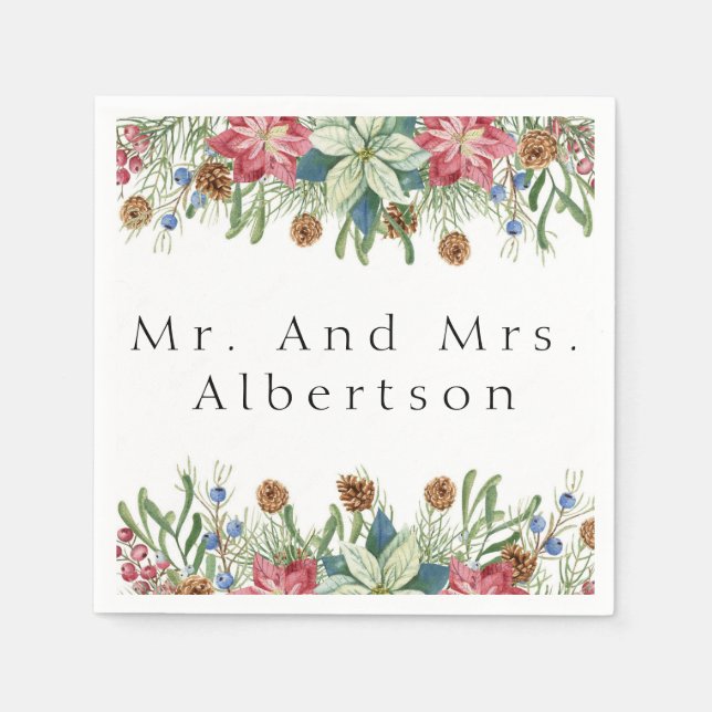 Weihnachts-Poinsettia-Hochzeit Custom Serviette (Vorderseite)