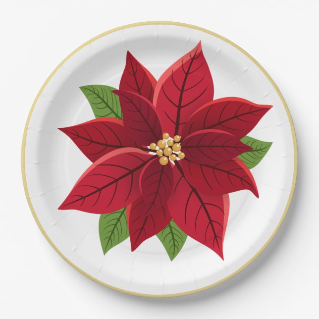 Weihnachts-Poinsettia Hochzeitspapier-Teller Pappteller (Vorderseite)