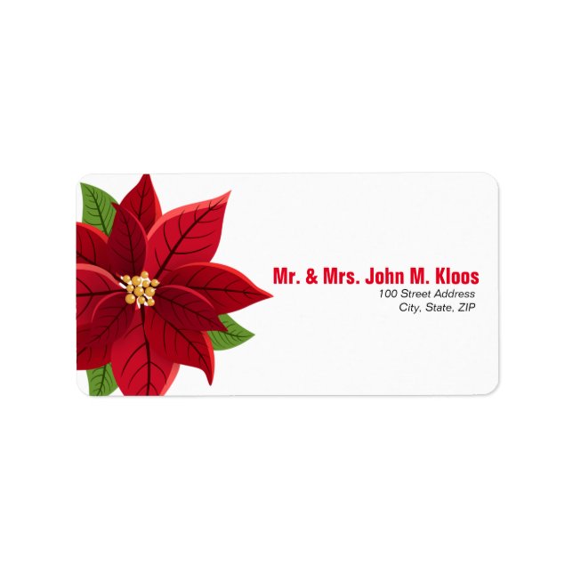Weihnachts-Poinsettia-Hochzeitsplatz Adressaufkleber (Vorne)
