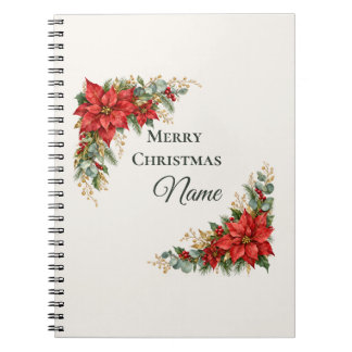 Weihnachts-Poinsettia-Kranz mit individuellem Name Notizblock