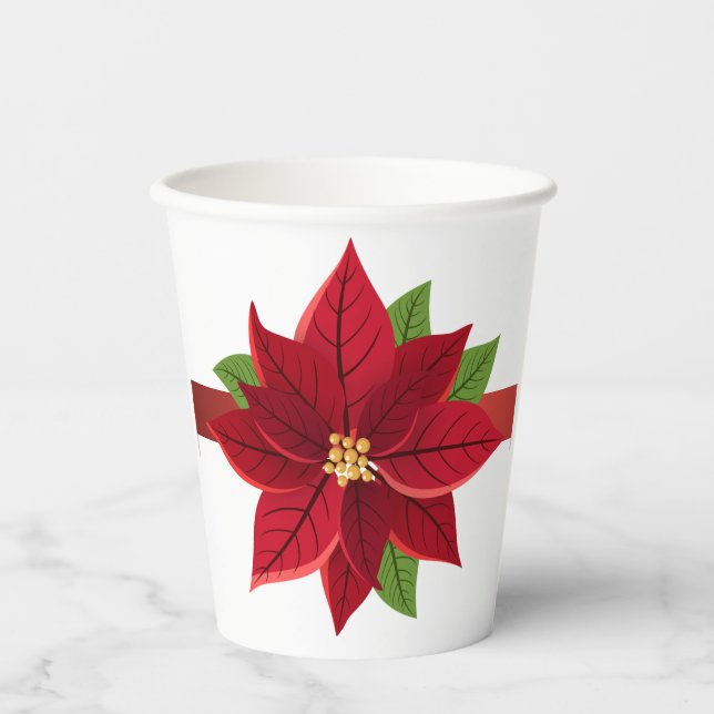 Weihnachts-Poinsettia-Papierkästen Pappbecher (Vorderseite)