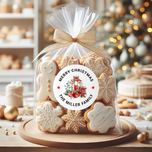 Weihnachts-Poinsettia, Rote Äpfel, Goldene Laterne Runder Aufkleber