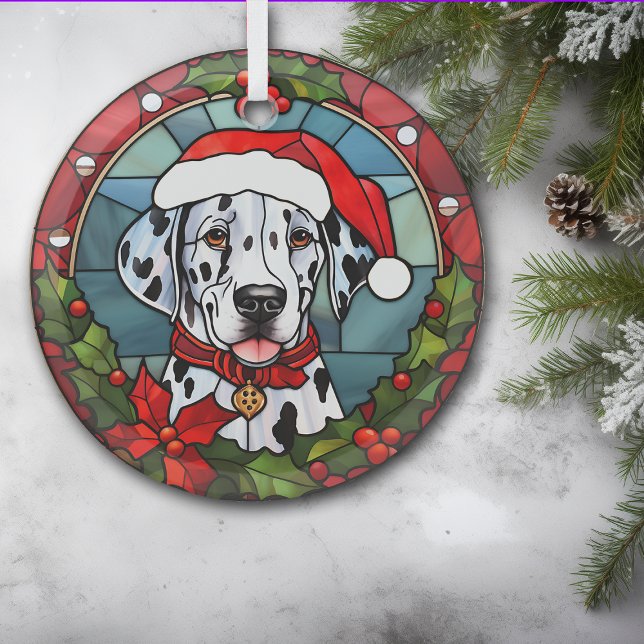Weihnachts-Poinsettia Santa Dalmatiner-Hund Ornament Aus Glas (Von Creator hochgeladen)