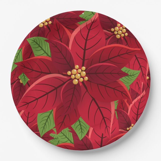 Weihnachts-Poinsettia-Teller Pappteller (Vorderseite)