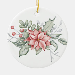 Weihnachts-Poinsettia und Berries Keramik Ornament