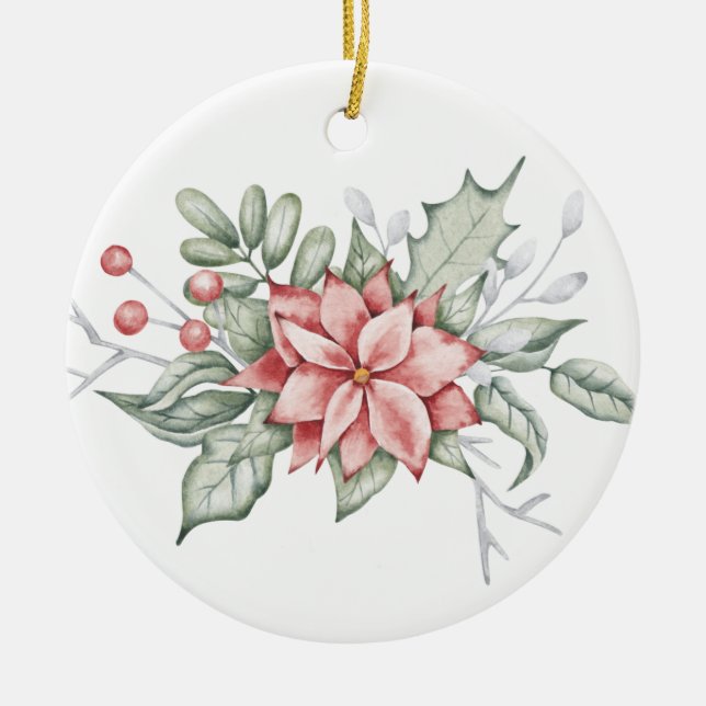 Weihnachts-Poinsettia und Berries Keramik Ornament (Vorne)