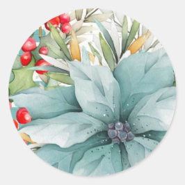 Weihnachts-Poinsettia und Rote Berries Runder Aufkleber