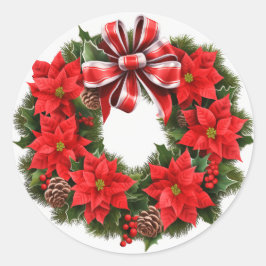 Weihnachts-Poinsettia-Wreath-Grußkarte Runder Aufkleber