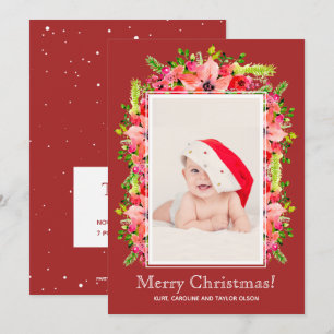 Weihnachts-Poinsettias-Foto Geburtshinweise Feiertagskarte