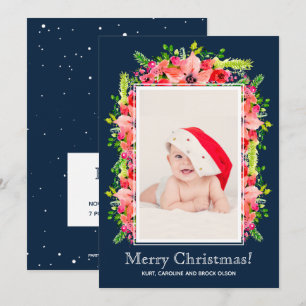Weihnachts-Poinsettias-Foto Geburtshinweise Feiertagskarte