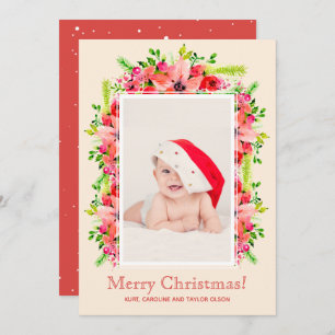 Weihnachts-Poinsettias-Foto Geburtshinweise Feiertagskarte