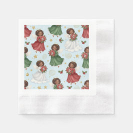 Weihnachts-Poinsettie Afroamerikanische Engel Serviette