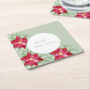Weihnachts-Poinsettie Aquarell Handbemalt Rechteckiger Pappuntersetzer