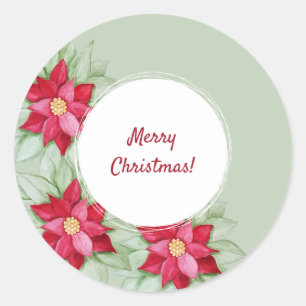 Weihnachts-Poinsettie Aquarell Handbemalt Runder Aufkleber