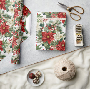 Weihnachts-Poinsettie – Florales Holiday-Design Geschenkpapier