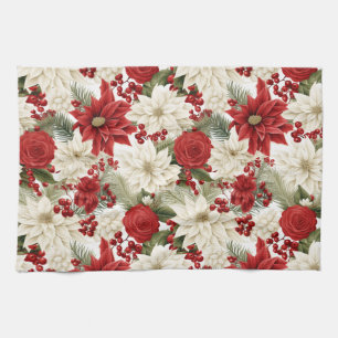 Weihnachts-Poinsettie – Florales Holiday-Design Geschirrtuch