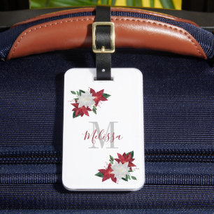 Weihnachts-Poinsettie Florales Monogramm Gepäckanhänger