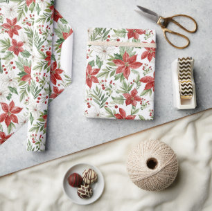 Weihnachts-Poinsettie in Rot und Weiß Geschenkpapier
