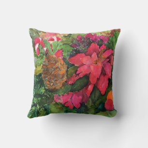 Weihnachts-Poinsettie Original-Aquarellmalerei Kissen