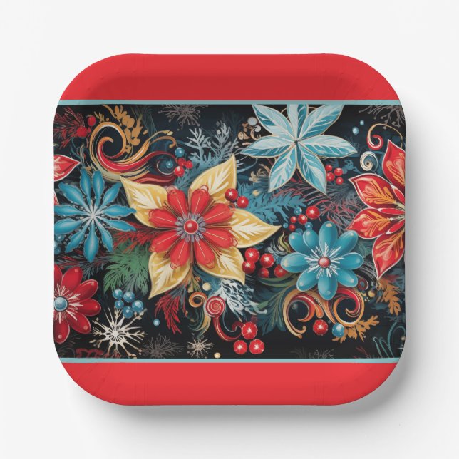 Weihnachts-Poinsettie  Pappteller (Vorderseite)