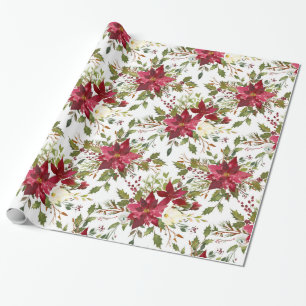 Weihnachts-Poinsettie Rot Elegant Floral Geschenkpapier