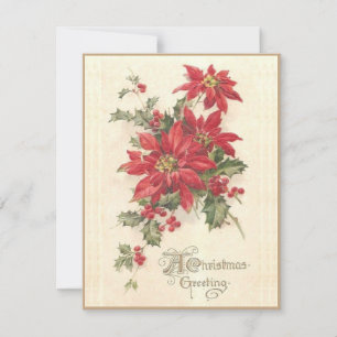 Weihnachts-Poinsettie-Stechpalme Vintage Rot Feier Feiertagskarte