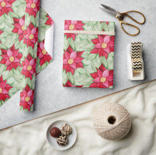Weihnachts-Poinsettie-Wasserfarbe Handbemalt Geschenkpapier