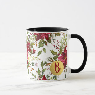 Weihnachts-Poinsettien-Blume Stechpalmen-Beere Tasse