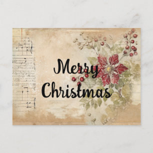 Weihnachts-Poinsettien-Blumen-Collage im Vintage-S Postkarte