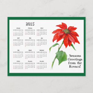 Weihnachts-Poinsettien-Blumen-Kalender im Vintage- Feiertagspostkarte