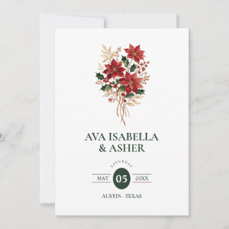 Weihnachts-Poinsettien-Blumenstrauß-Hochzeit QR TL Einladung