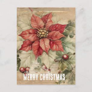Weihnachts-Poinsettien-Blüte im Vintage-Stil Postkarte