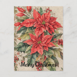 Weihnachts-Poinsettien-Blüten im Vintage-Stil Postkarte