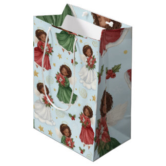 Weihnachts-Poinsettien-Engel-Geschenkpapierbögen Mittlere Geschenktüte