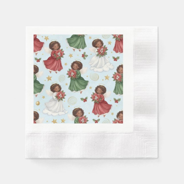 Weihnachts-Poinsettien-Engel Serviette (Vorderseite)